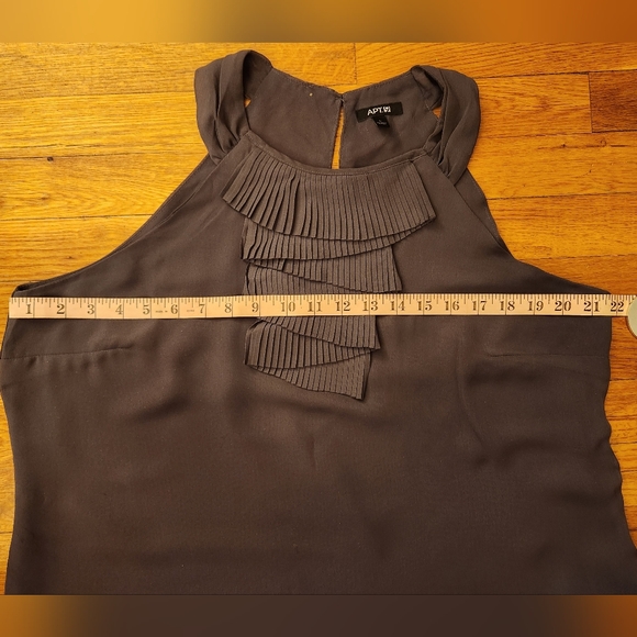 Apt. 9 Dark Gray Pleated Ruffleneck Sleeveless Lined Blouse Women's Size L - Picture 8 of 13